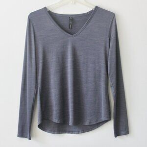 90 Degrees Heather Grey Long-Sleeve V-Neck Athletic Relaxed T-Shirt Top Small